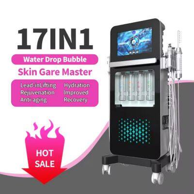 Oferta caliente: Máquina facial hidratante profesional 17 en 1, sistema de limpieza de cuidado de la piel facial acuático, máquina facial de pelado hidráulico acuático