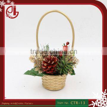 Gold Flower Basket With Artificial Tree Pine Pendant Christmas Gift For Party Decoration