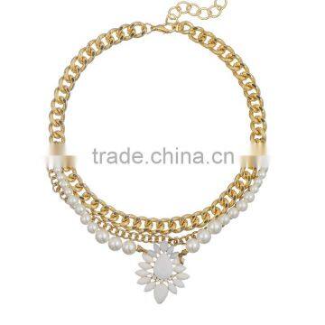 Bali Pearl Jewelry Gold Chain White Acrylic Flower Pendant Choker Necklace