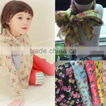 Hot Selling Charm Beautiful Small Flower Printed Polyester Long Fashion Girls Scarf