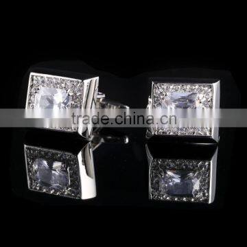 Fashion Men Jewelry Shirt Wedding Party Silver Crystal Cufflinks