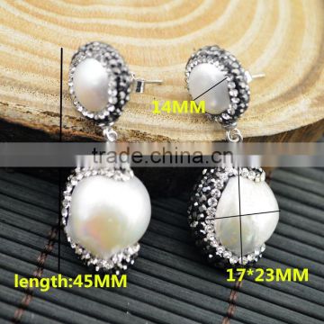 LFD-06E Druzy 925 Silver Pave Rhinestone Crystal Pearl Charms Earring / Drop Earrings Jewelry Making