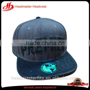 Custom 3D embroidery snapback cap 6 panel PU flat brim raiders caps high quality denim snapback hats