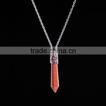 2016 Hot Semi-precious Yellow Jade Bullet Pendant Chain Necklace Women Jewelry SMJ0114 photo-3