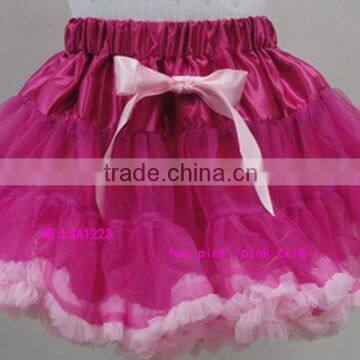 Hot pink wholesale kids pettiskirts fashion soft chiffon ruffles tutu skirt for kids flower baby skirt