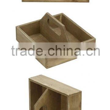 Vintage Hand Made Wood Divided Mail Organizer Box Desk Office,storage Box With Handles Leather Storage Box Tableware Storage Box photo-5
