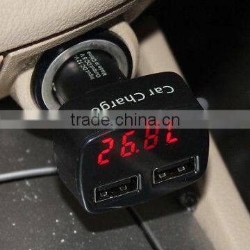 USB Car Charger Thermometer Protable Car Volt Meter