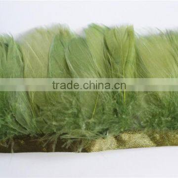 Cheap Natural Green Duck Feather Fringe Trim For Headdress Decoration