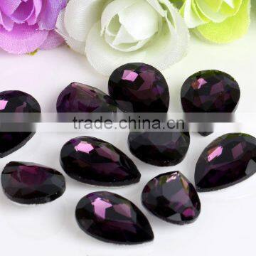 Dark Purple AAA Quality Wholesales Point Back Loose Shapes Teardrop Crystal Glass Beads for Jewelry Decorating Cheap