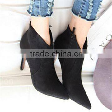 Black Suede New York Fashion Pencil Heel China Woman Low Heel Suede Boot photo-2