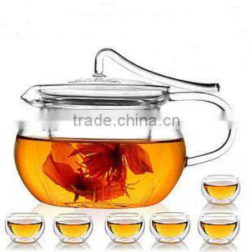 crystal borosilciate glass teapot with glass cup