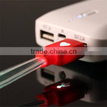 Hot sale red yellow led flashing light flat usb2.0 connector data cable usb driver for samsung galaxy s2 i9100