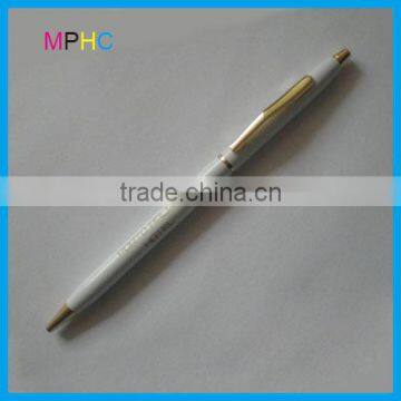 Customized White Slim Metal Ball Pens Twist action