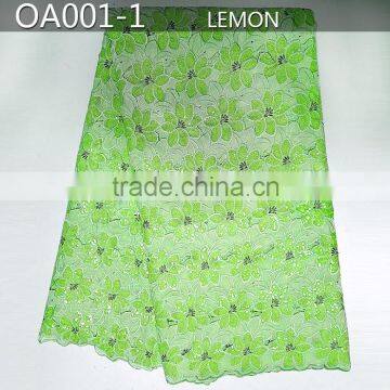 African lace fabrics and cotton african organza lace fabric OA001-1 lemon