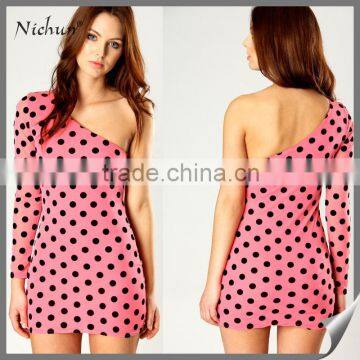 Polka Dot One Shoulder Long Sleeve Sexy Prom Dress Fashion