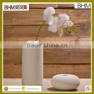 Matt cylinder round table pot set ceramic white and grey vase with artificial orchid flower