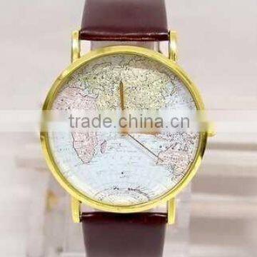 New Design map printing dial plat face geographical map ladies watch