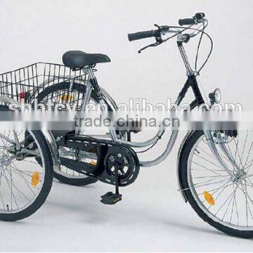 24" traditional 3 wheel bike with rear basket for adult