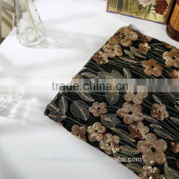 sequin embroidery cloth;computer embroidery;100% POLYESTER FABRIC ;black color