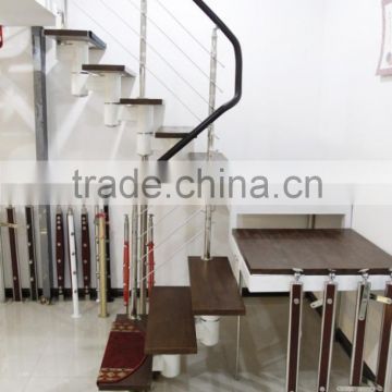 indoor stainless steel wood straight stairs with glass tread