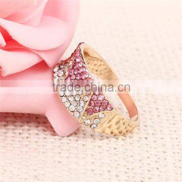 Zinc Alloy Pink White Rhinestone Full Jewelled Latest Molded Rose Gold Finger Ring photo-4