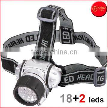 18+2 LED Headlamp for Camping, Running, Hiking, Reading, 4 Modes, Battery Powered Helmet Light, Hands-free Head light