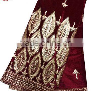 CL2072-8 New design high quality African big embroidered wine Velvet lace softly material for making dress