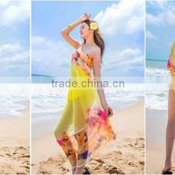 Fashion 2015 hot selling yellow lily sun-proof beach scarf