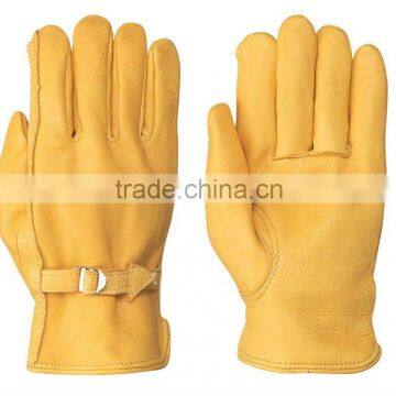 Yellow Leather Driving Gloves Fleece Lined