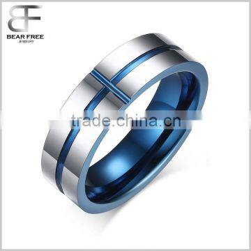 6mm Tungsten Carbide High Polished Two-tone Blue Wedding Bands Ring for Men