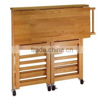 100% Eco-friendly Bamboo Utility Food Cart Foldable Kitchen Cart With Knife Block Kitchen Trolley photo-2