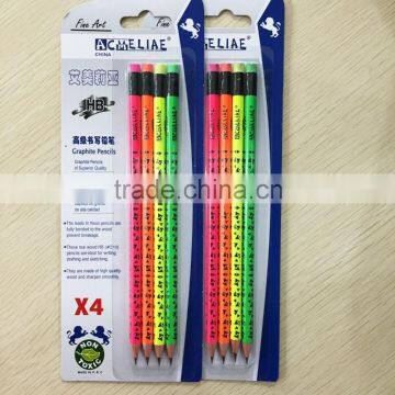 Standard Size Round Shape Neon Color Body Soft Wood Blister Card HB Pencil With Heat Rolling Logo photo-2