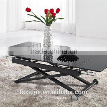 L808H Glass Table - Extendable Size And Height, Glass Metal Dining Coffee Table