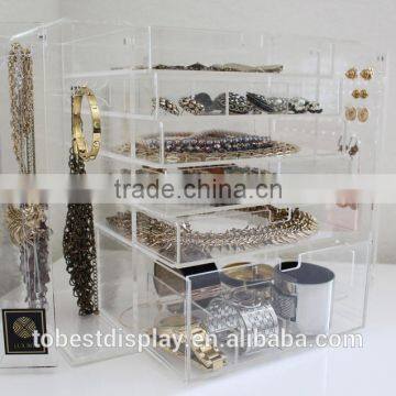 beautiful 6 tiers clear acrylic jewelry organizer,acrylic jewelry box,acrylic jewelry storage box with drawers