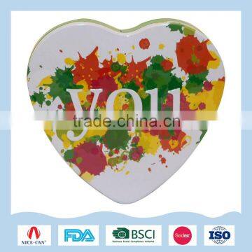 Nice heart-shaped gift tin box with "you" word for packaging