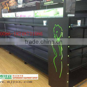 Latest Cosmetics Display Shelving with Glass Shelves and Light Box/Cosmetics Gondola Shelving