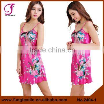 2404 Women Peacock Pattern Two-piece Set Satin Robe photo-3