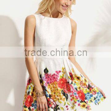 Dresses latest women girl design fashion photos Multicolor Floral Zipper Back Sleeveless Skater Dress