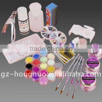 18 Colors Acrylic Color Powder With French Nail Tips / Brush / Glitter Manicure Full Set HN1089