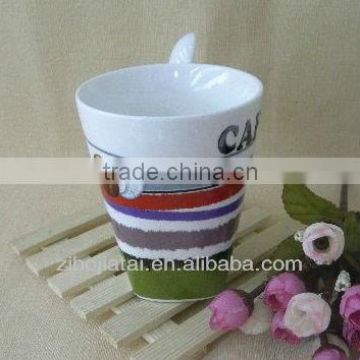 Fully Decaled Square Bottom Ceramic Spoon Mug for Promotion