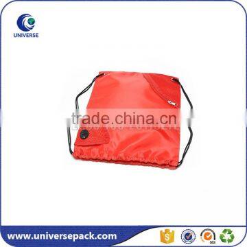 Fashion red plain ripstop nylon bag with drawstring and pocket