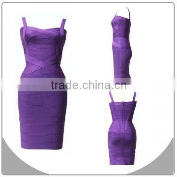 Elegant spaghetti strap purple bandage dress 2015 one piece dress patten