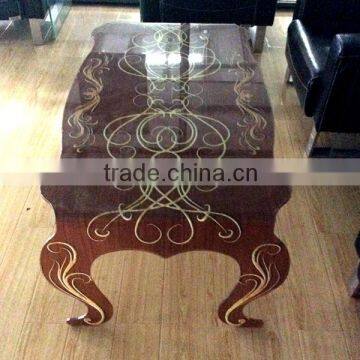 Brown Color Tea Table, Ceramic Digital Print Glass, Hot Bent Glass, Special Shape Processing photo-2