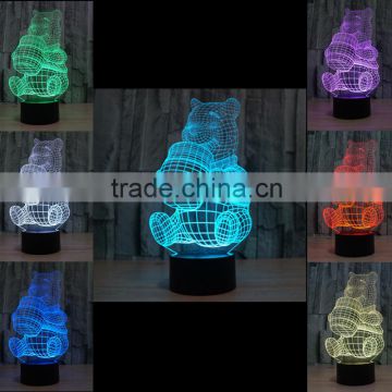 3D Optical Night Light Lovely Bear 7 RGB Light Colors 10 LEDs AA Battery or DC 5V Mixed Lot