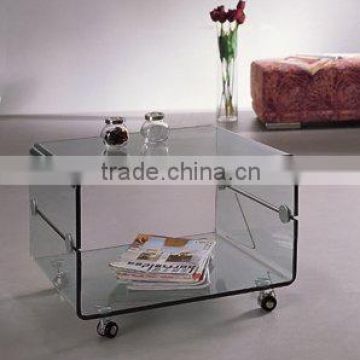 A608 living room furniture glass coffee table with wheels