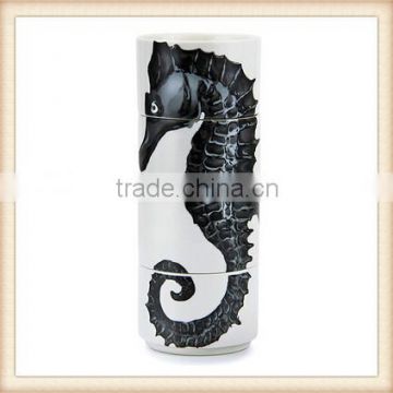 ceramic seahorse mug in stackable design