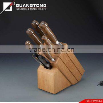 8 pcs forged bamboo handle kitchen knife set with wooden knife block