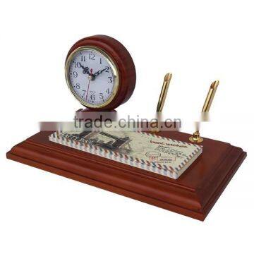 wood clock pen holder office table set desktop decoration set TC-04