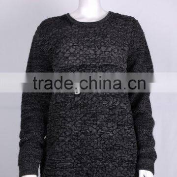 New Product Womens' Round Neck Long Sleeve Pullover Wool Knitted Sweater With Jacquard