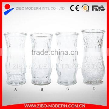 different types glass vase cheap embossed pattern clear glass flower arrangement